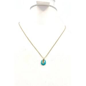 AV gold plated 925 silver chain w/ green enameled cowrie shell pendant necklace